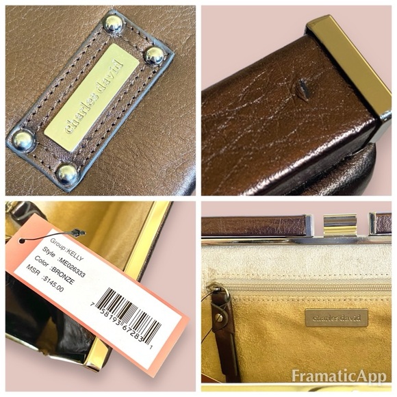 NWT Charles David Metallic Bronze Leather Oversized Clutch 12.25 x 6.25” - Picture 11 of 12